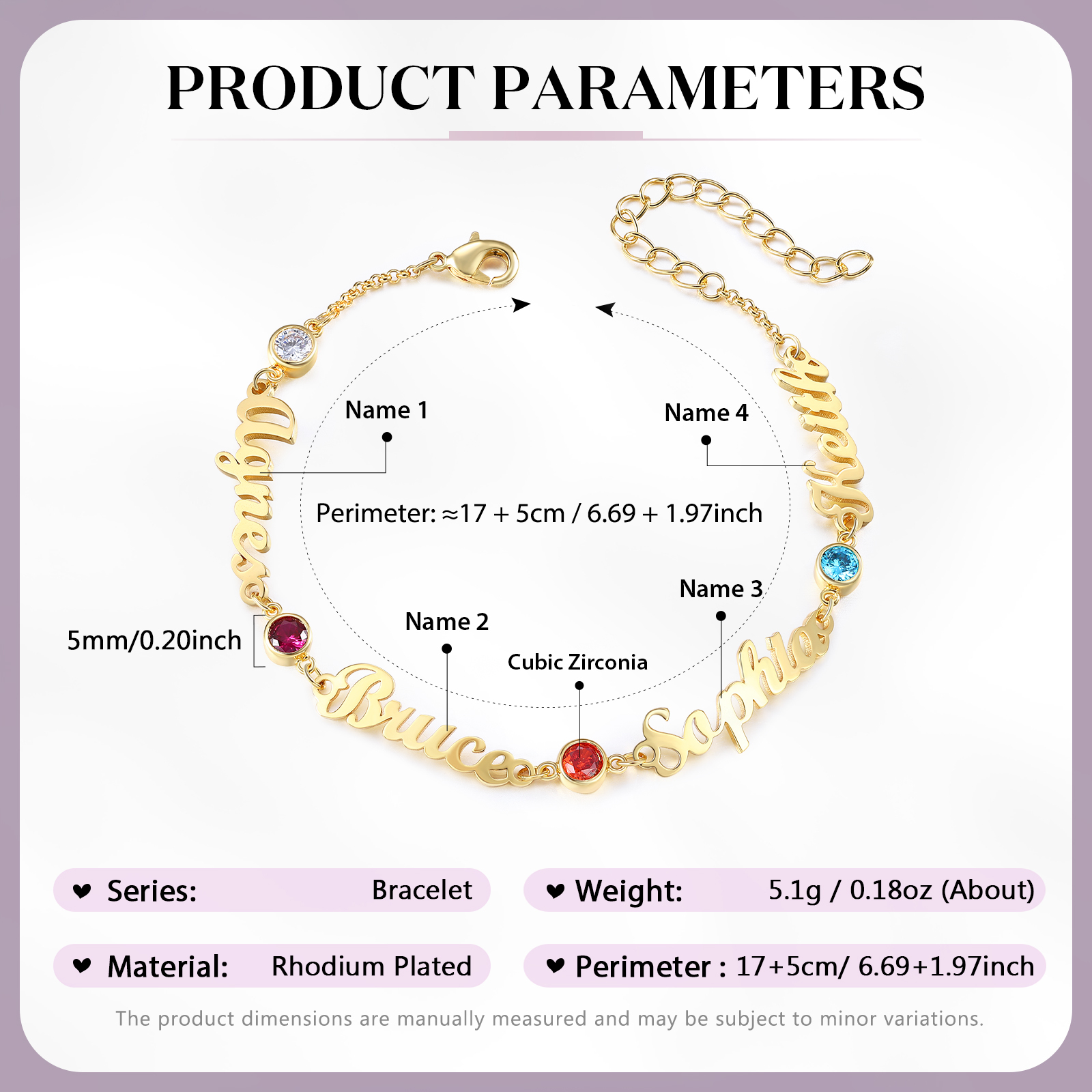 4 Names & 4 Birthstones - Personalized Birthstone Beautiful Gold Color Bracelet Gift for Her | Lorajewel