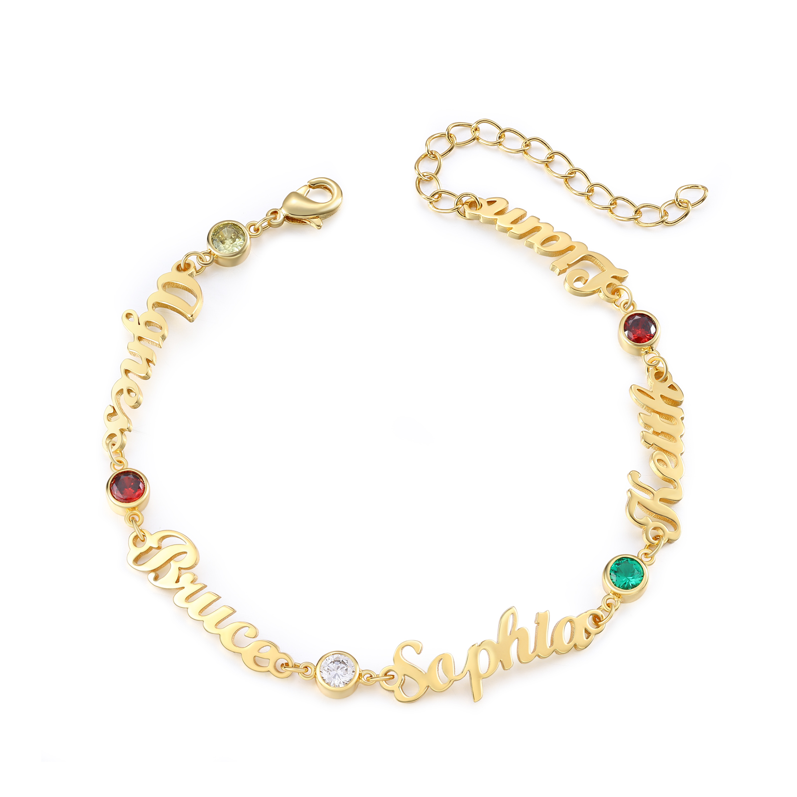 5 Names & 5 Birthstones - Personalized Birthstone Beautiful Gold Color Bracelet Gift for Her | Lorajewel