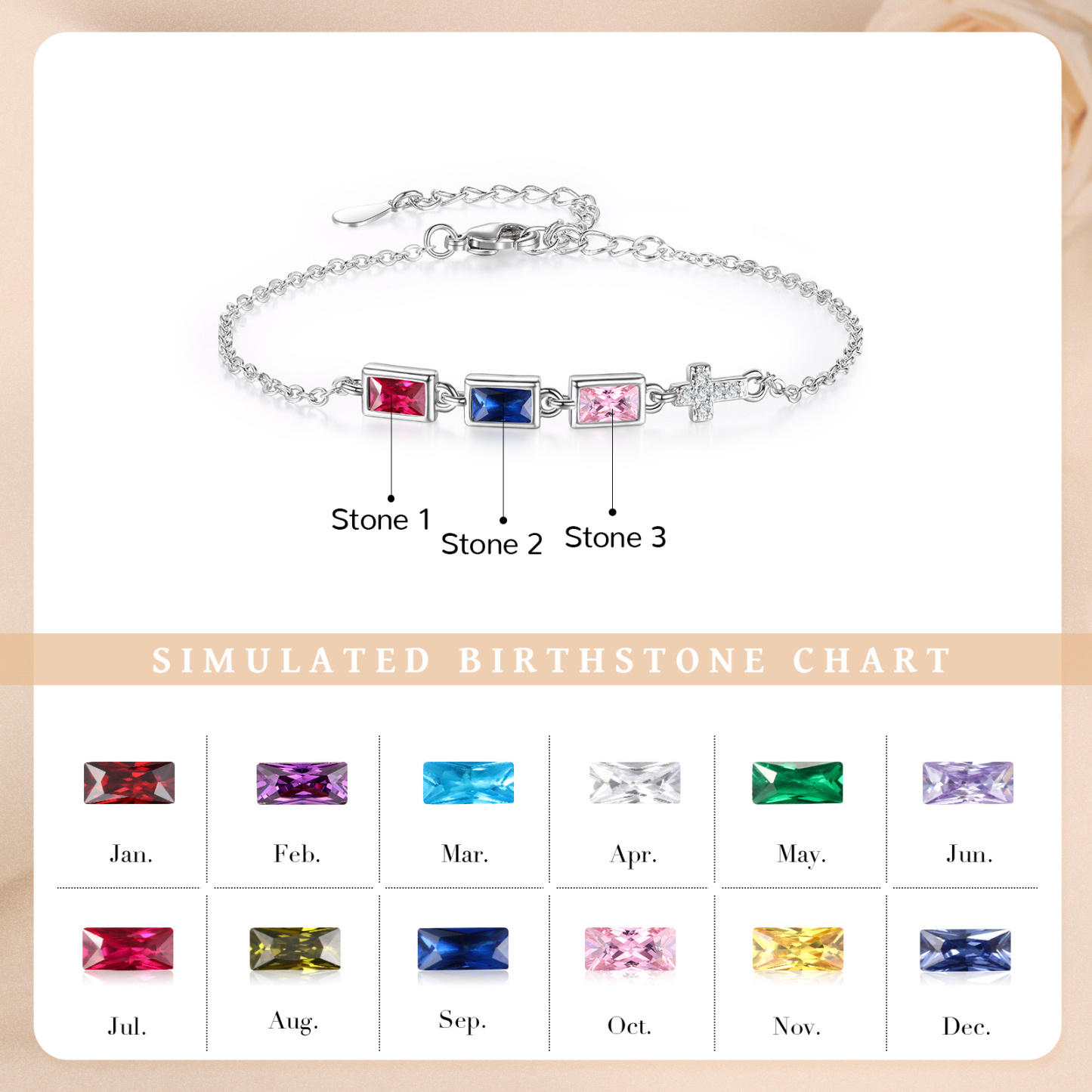 3 Birthstones Personalized Birthstone Bracelet – Meaningful Mother’s Day Gift for Family Members | Lorajewel