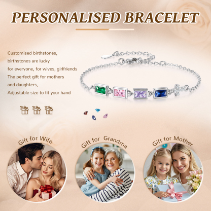 4 Birthstones Personalized Birthstone Bracelet – Meaningful Mother’s Day Gift for Family Members | Lorajewel