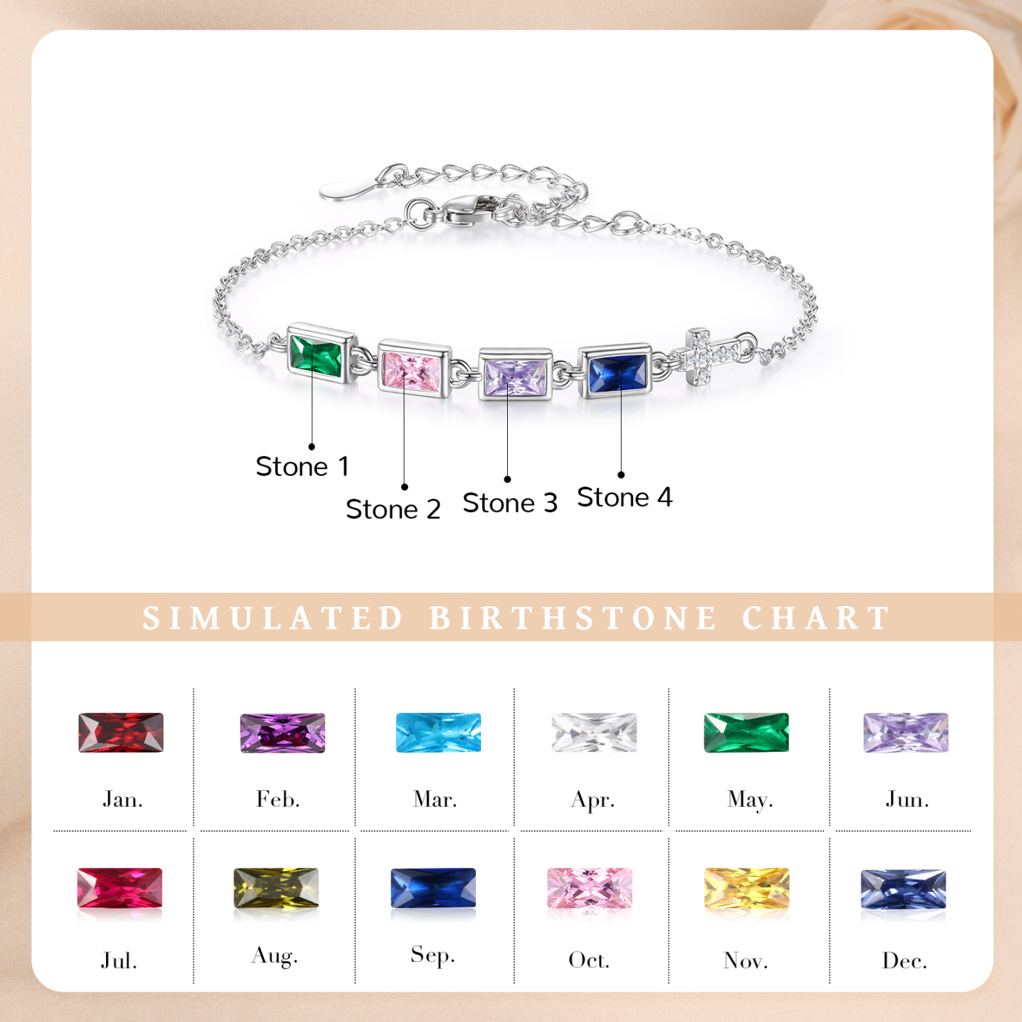 4 Birthstones Personalized Birthstone Bracelet – Meaningful Mother’s Day Gift for Family Members | Lorajewel