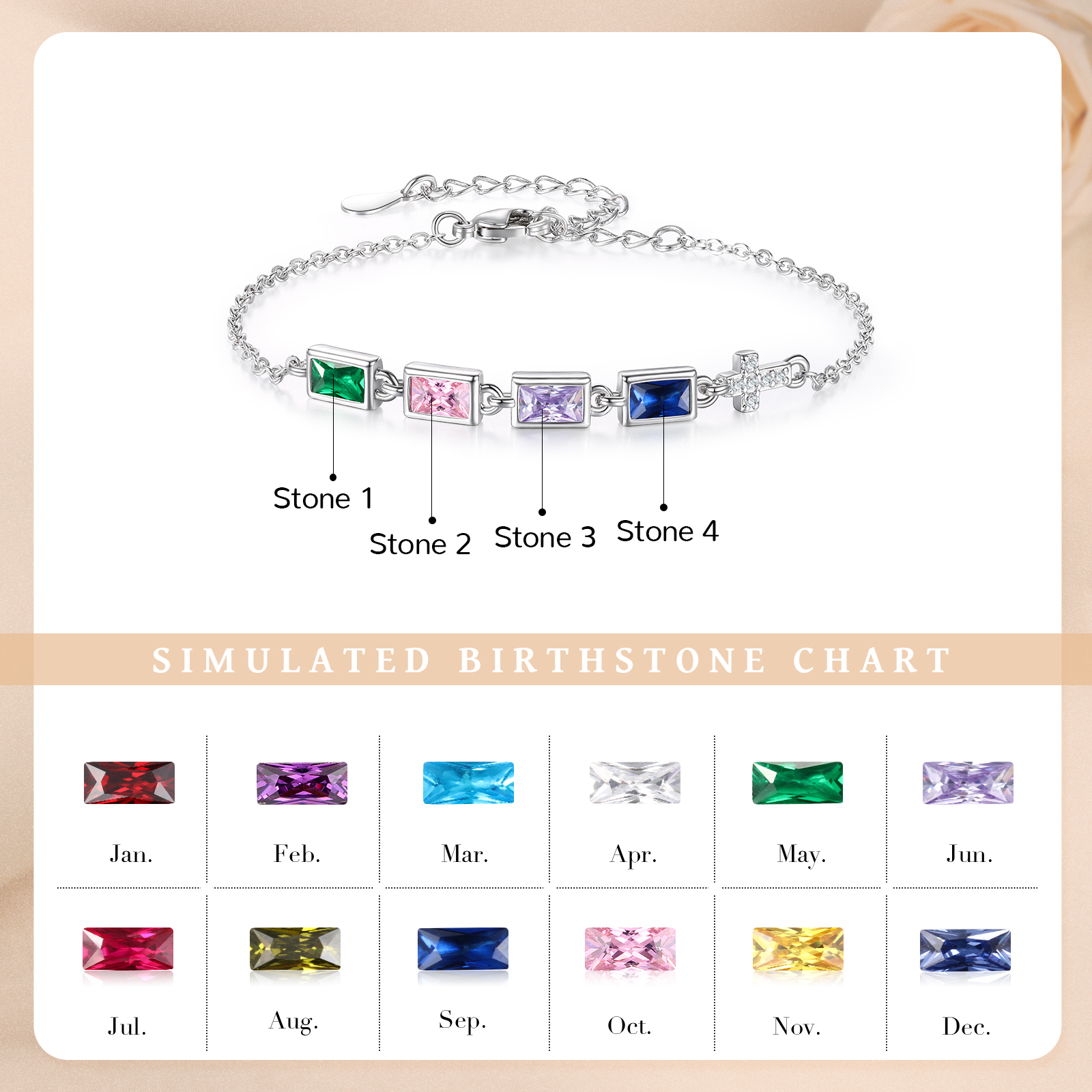 4 Birthstones Personalized Birthstone Bracelet – Meaningful Mother’s Day Gift for Family Members | Lorajewel
