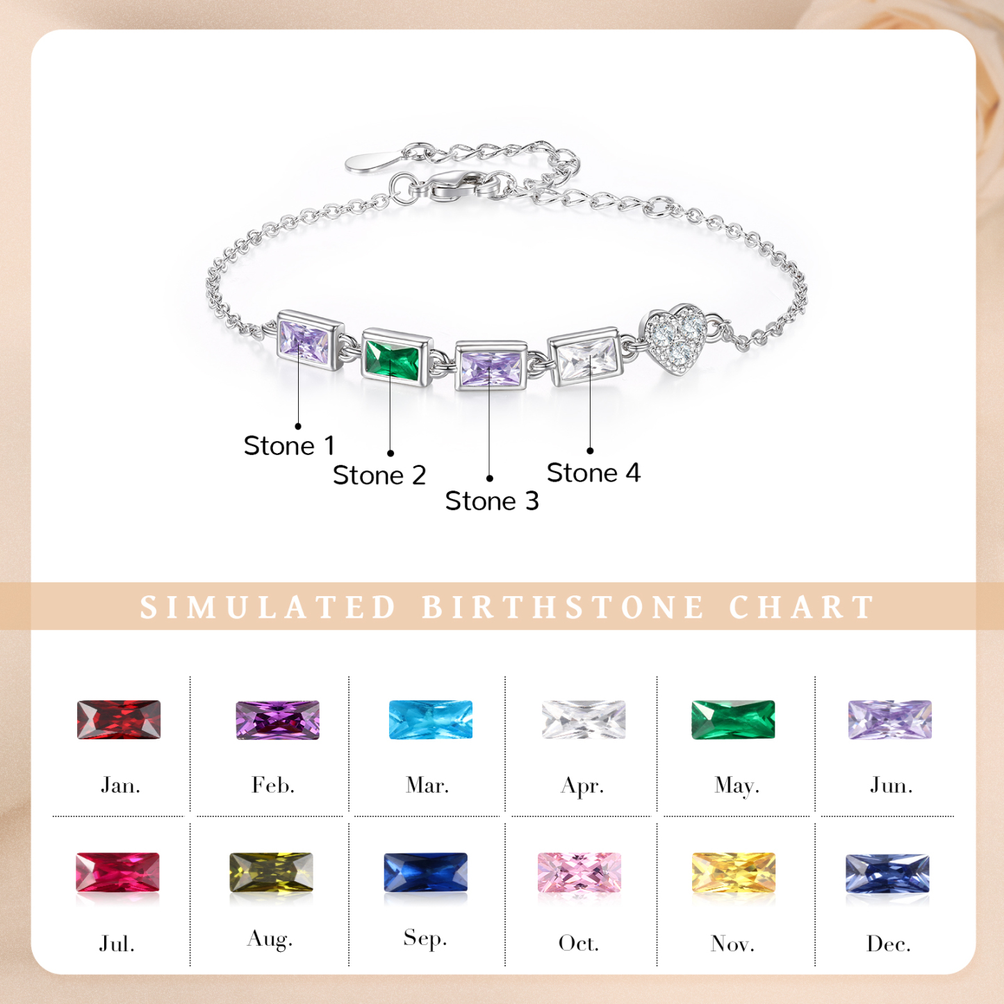 Custom Mother’s Day Birthstone Necklace Bracelet – Adjustable 4 Birthstones Family Gift for Her | Lorajewel