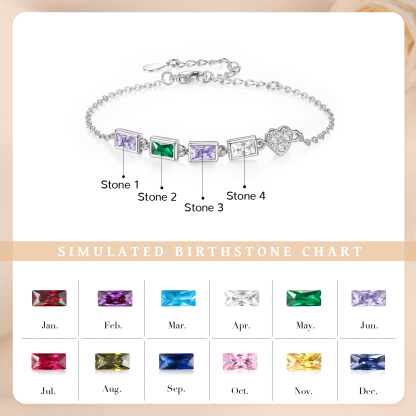 Custom Mother’s Day Birthstone Necklace Bracelet – Adjustable 4 Birthstones Family Gift for Her | Lorajewel