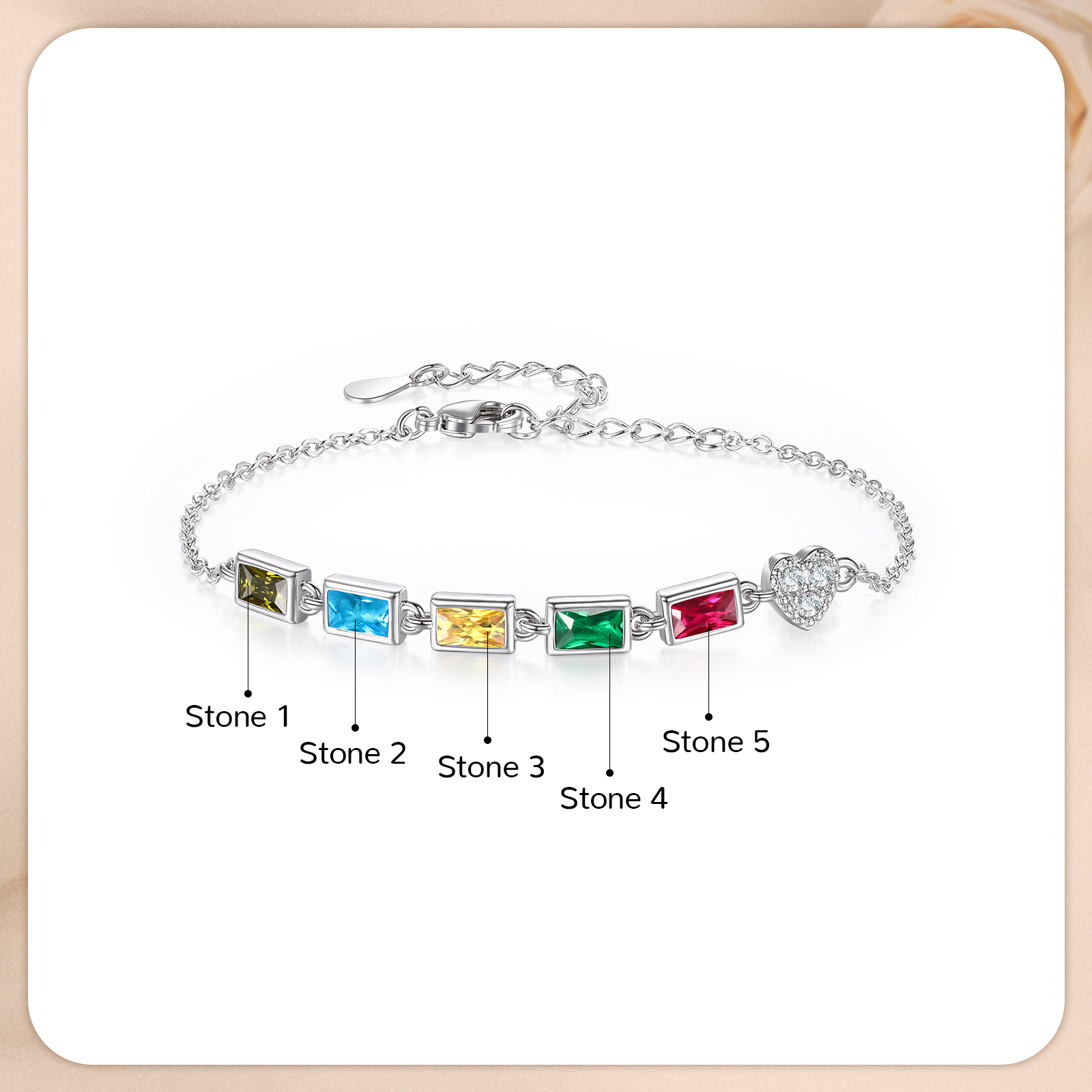 Custom Mother’s Day Birthstone Necklace Bracelet – Adjustable 5 Birthstones Family Gift for Her | Lorajewel