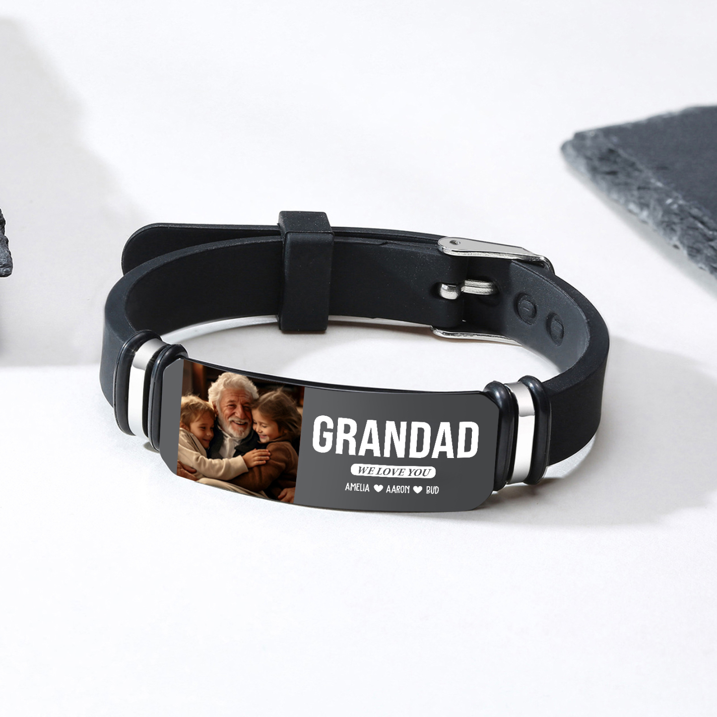 Personalised Wristband Bracelet, Custom 1-6 Names, 3 Texts & Photo Wristband Gift For Him | Jessemade