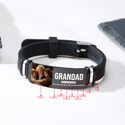 Personalised Wristband Bracelet, Custom 1-6 Names, 3 Texts & Photo Wristband Gift For Him | Jessemade