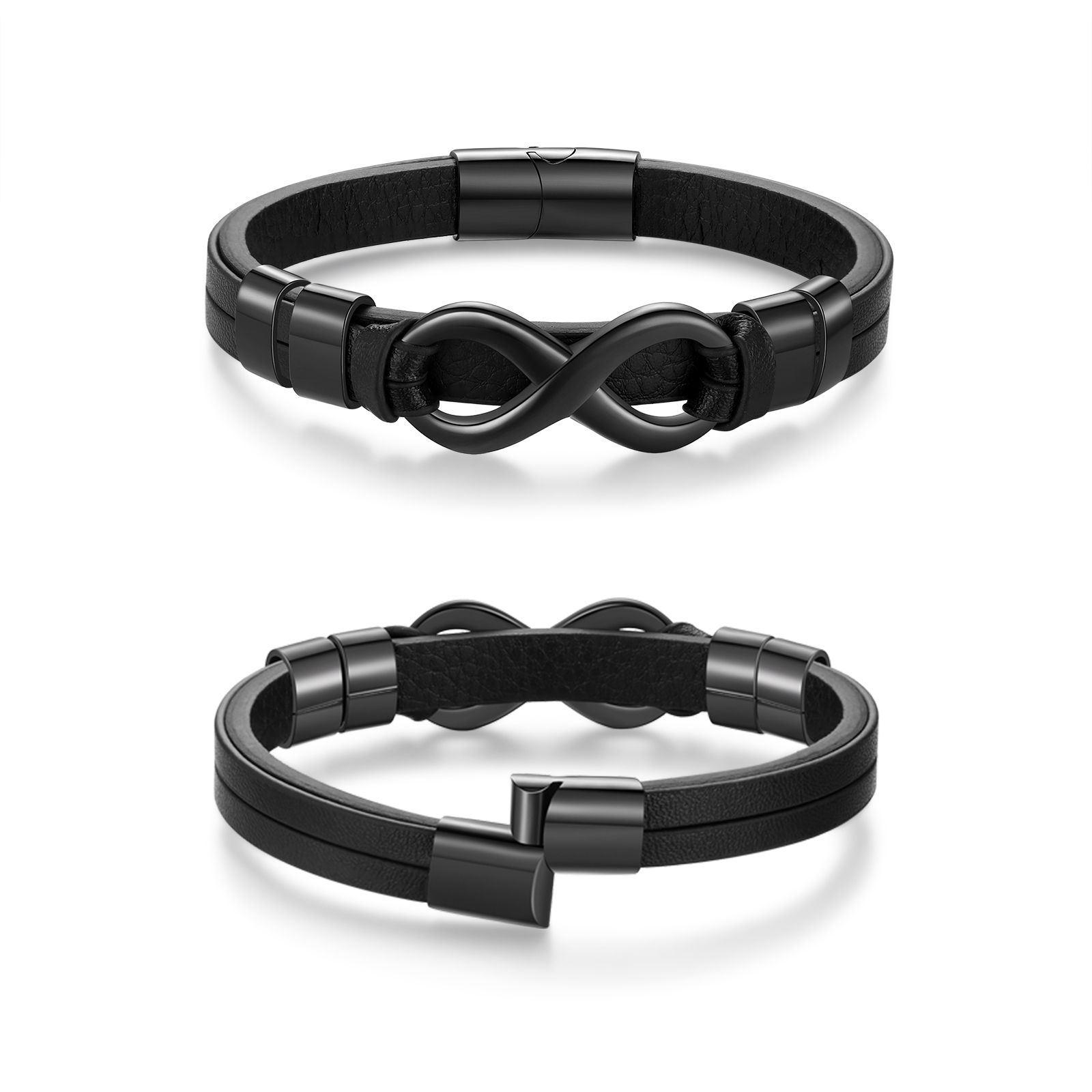 Personalized 4 Names&1 Text Leather Bracelet Custom for Him