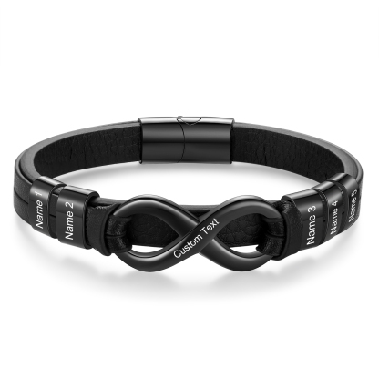 Personalized 5 Names&1 Text Leather Bracelet Custom for Him