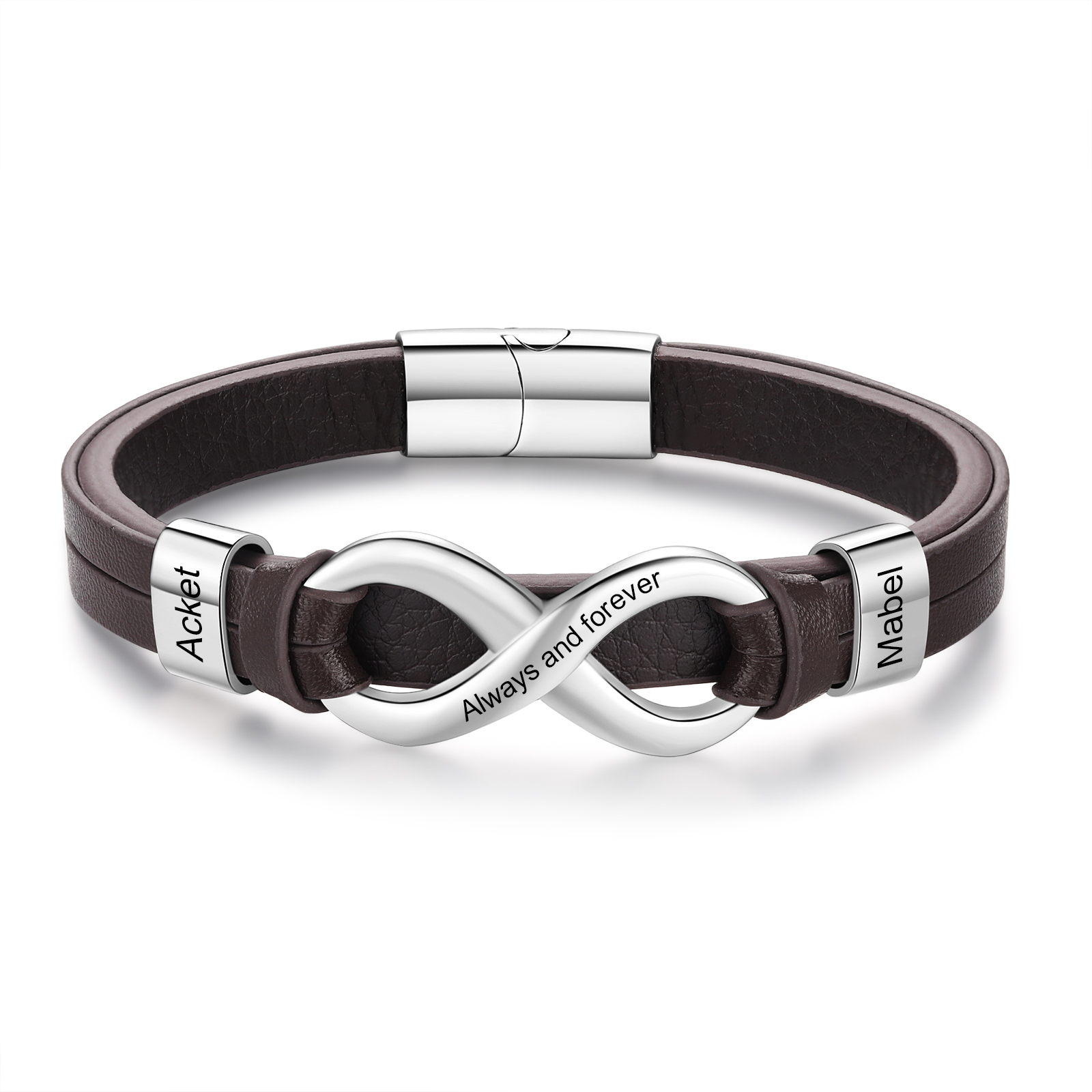 Personalized 2 Names&1 Text Leather Bracelet Custom for Him