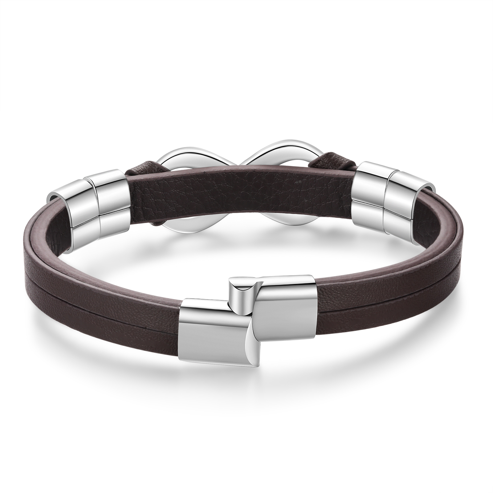 Personalized 4 Names&1 Text Leather Bracelet Custom for Him