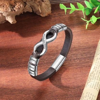 Personalized 5 Names&1 Text Leather Bracelet Custom for Him