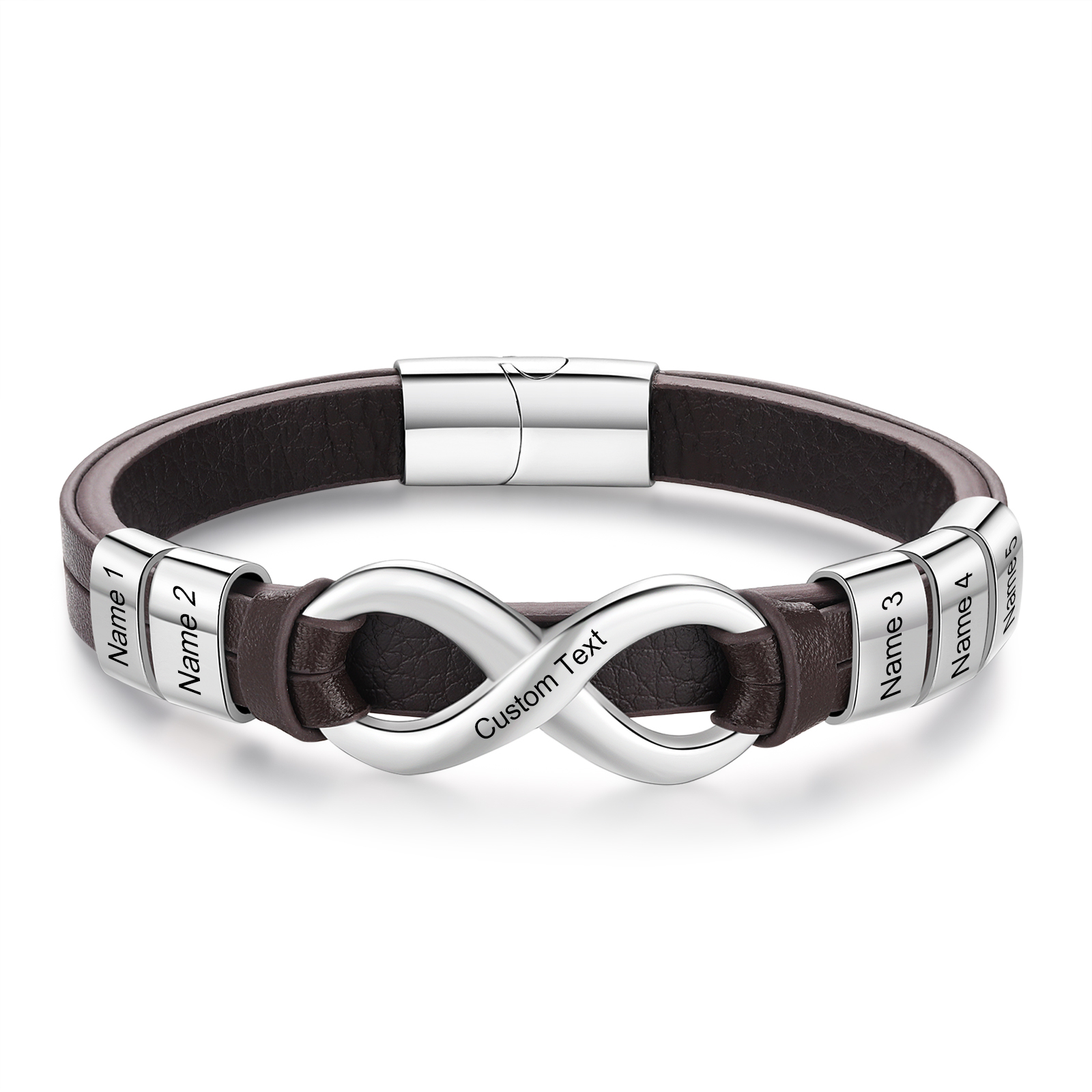 Personalized 5 Names&1 Text Leather Bracelet Custom for Him