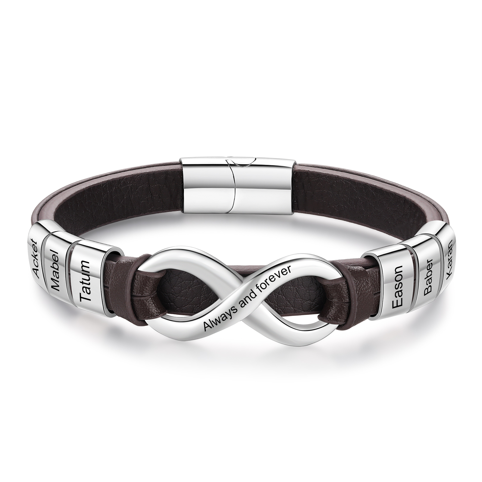Personalized 6 Names&1 Text Leather Bracelet Custom for Him