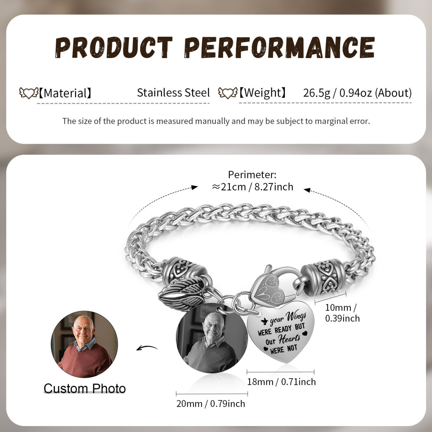 Personalised Memorial Bracelet, Custom Photo Remembrance Jewellery for He/Her | Jessemade