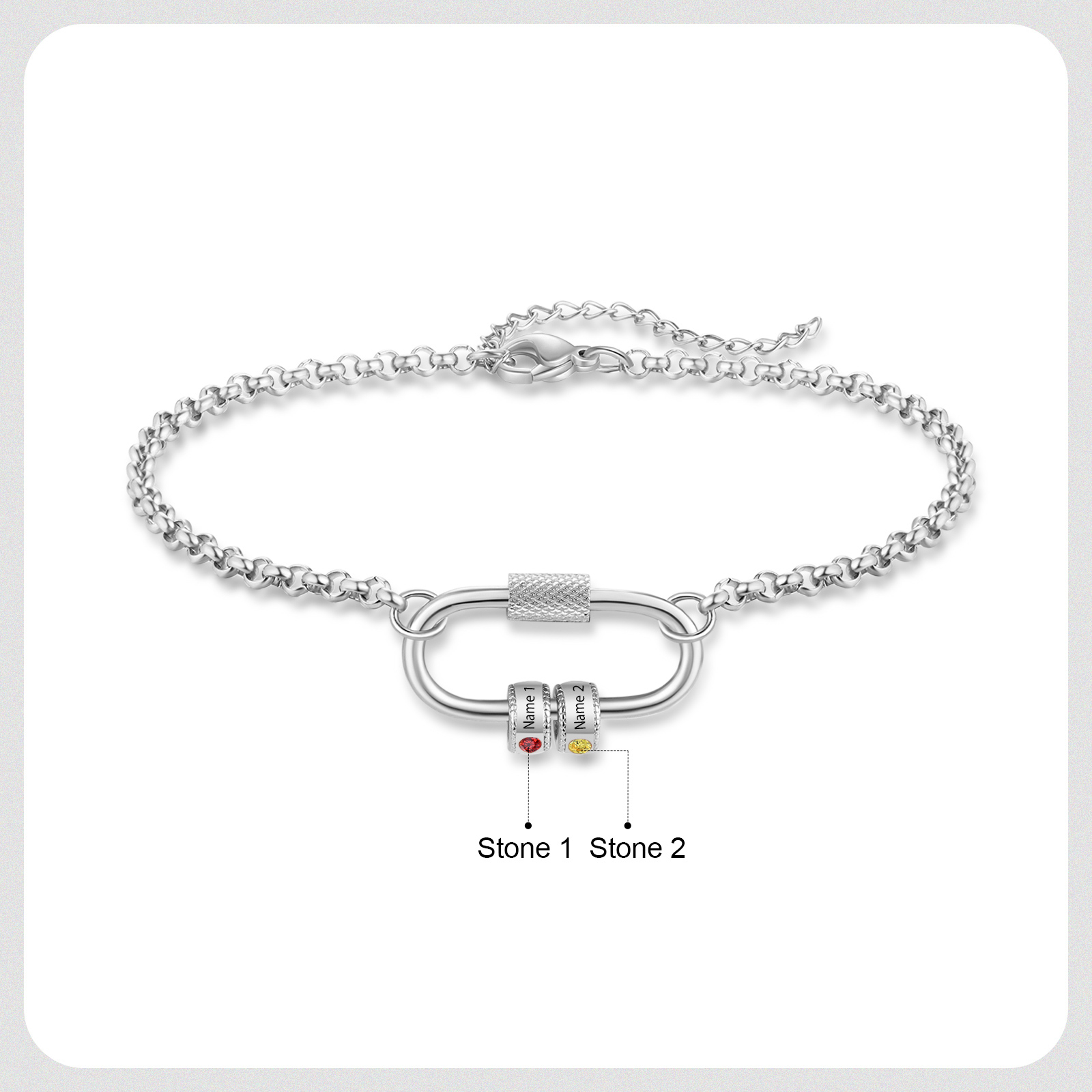 Personalized Bracelet With 2 Birthstones Heart Charm Bracelet Gift For Women | Lorajewel