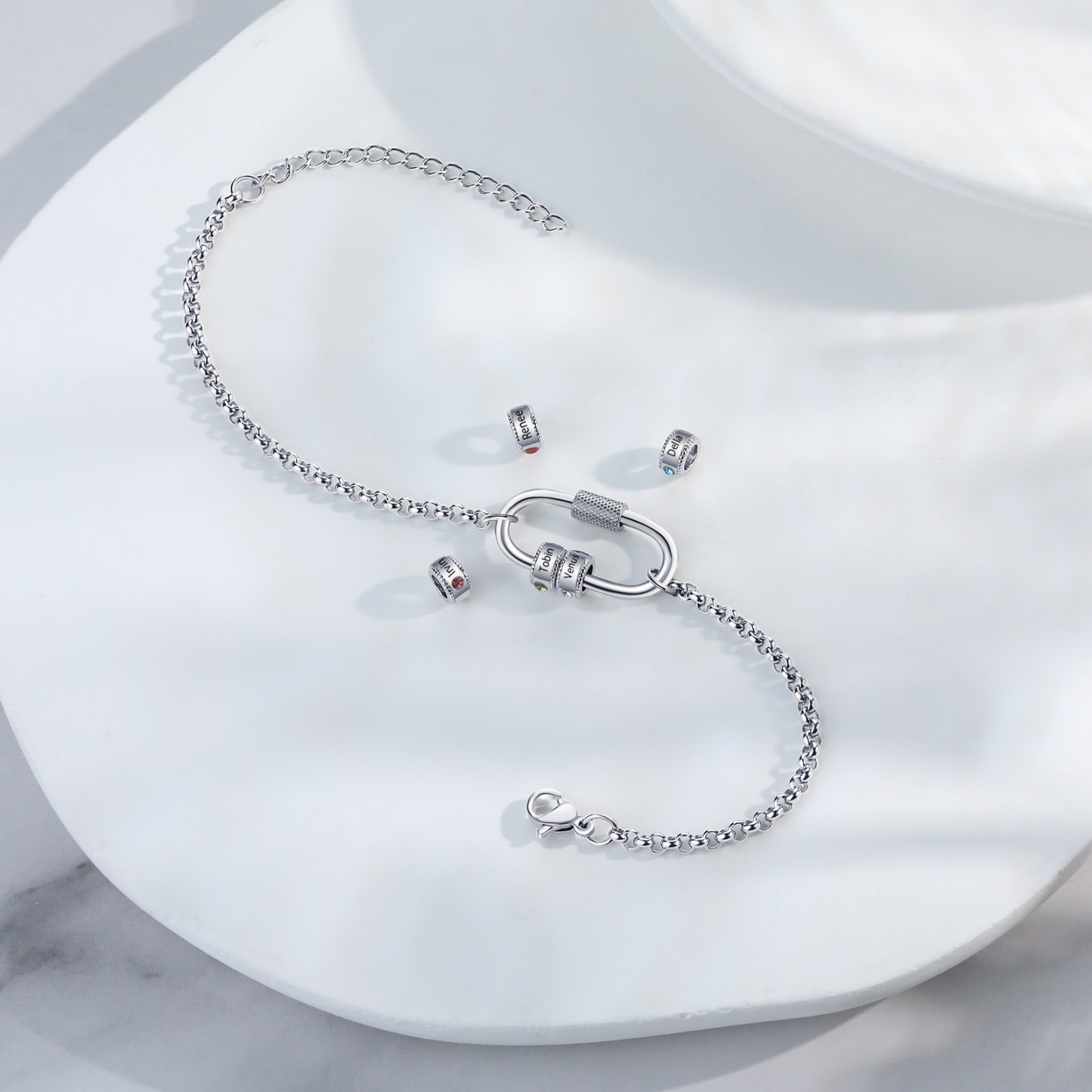 Personalized 4 Names & 4 Birthstones Bracelet for Women – Custom Stainless Steel Chain Gift | Lorajewel
