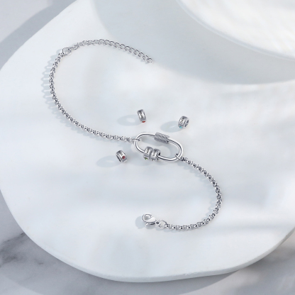 Personalized 4 Names & 4 Birthstones Bracelet for Women – Custom Stainless Steel Chain Gift | Lorajewel
