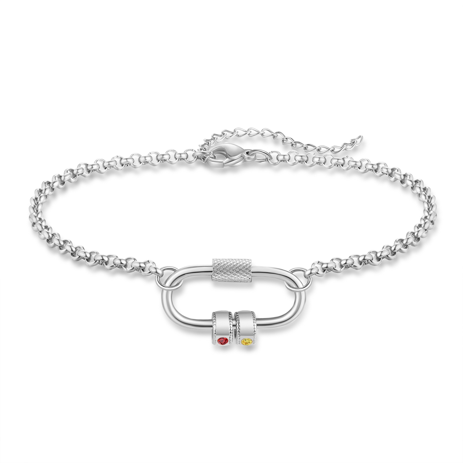 Personalized Bracelet With 2 Birthstones Heart Charm Bracelet Gift For Women | Lorajewel