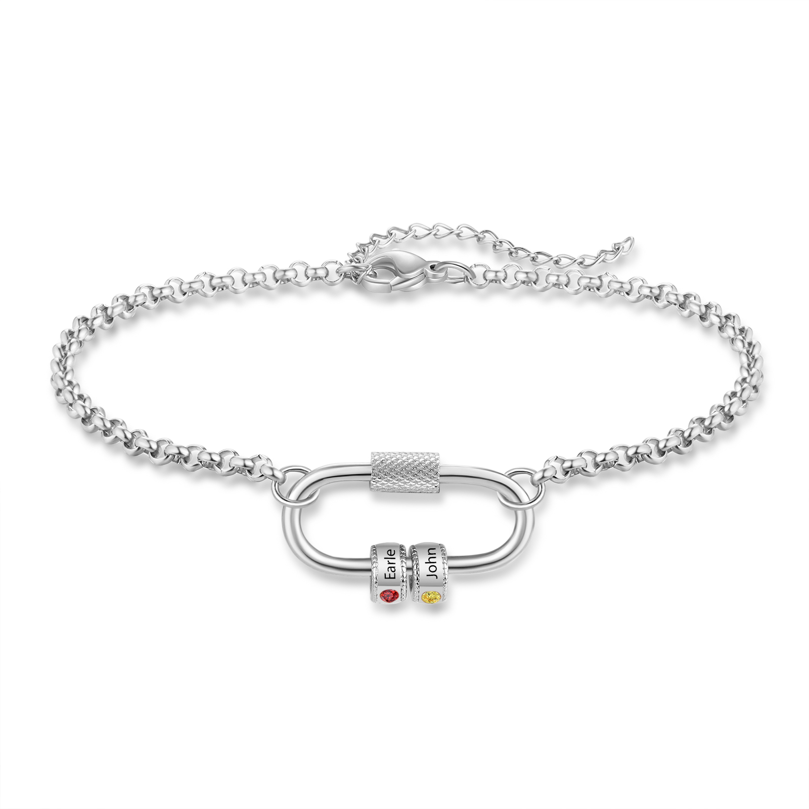 Personalized Bracelet With 2 Birthstones Heart Charm Bracelet Gift For Women | Lorajewel