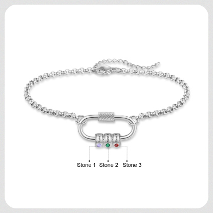 Personalized 3 Names & 3 Birthstones Bracelet for Women – Custom Stainless Steel Chain Gift | Lorajewel