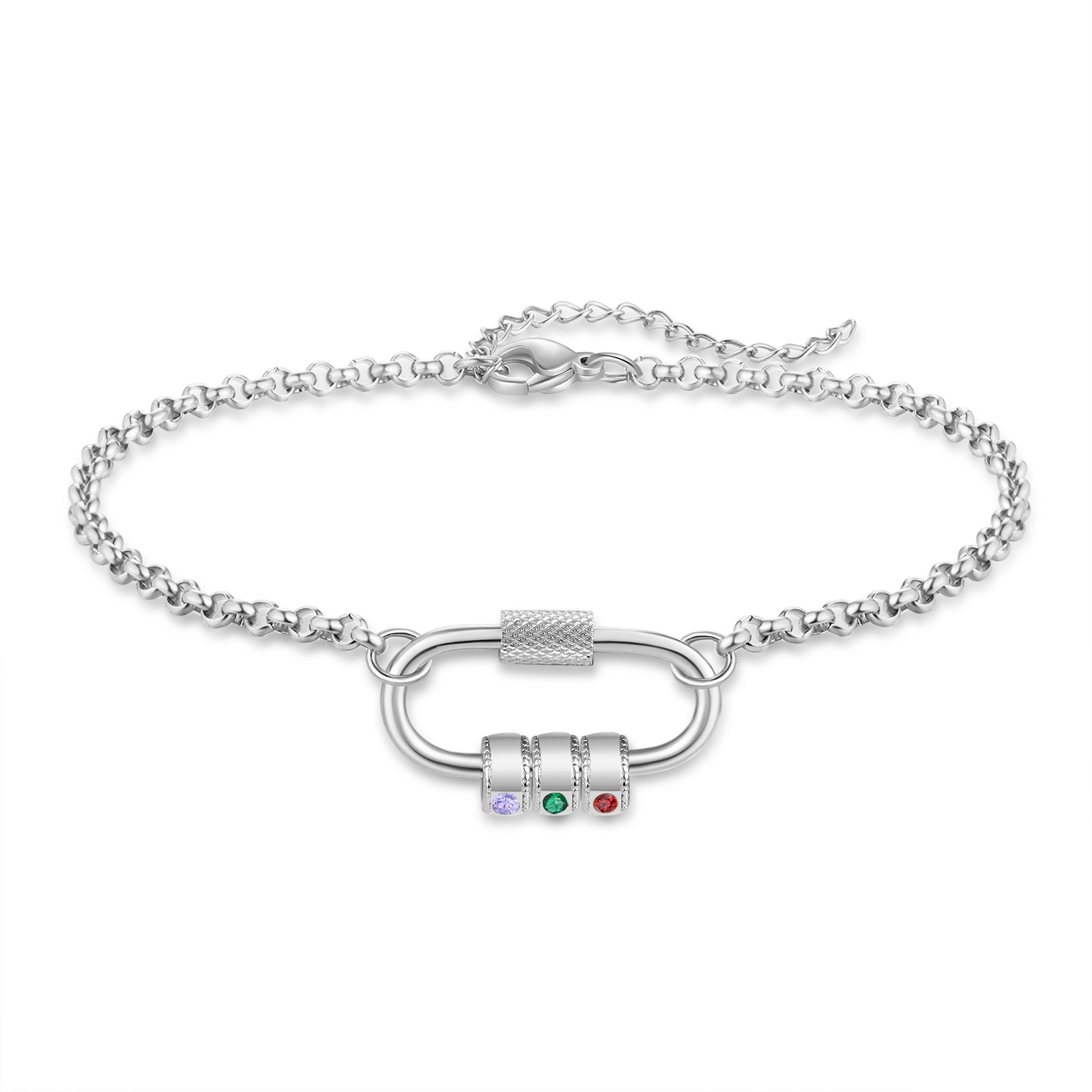 Personalized 3 Names & 3 Birthstones Bracelet for Women – Custom Stainless Steel Chain Gift | Lorajewel