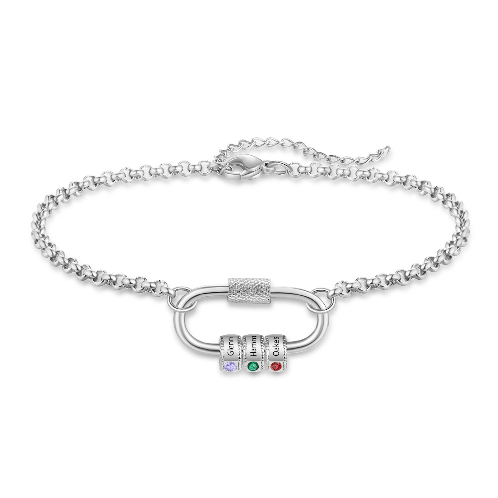 Personalized 3 Names & 3 Birthstones Bracelet for Women – Custom Stainless Steel Chain Gift | Lorajewel