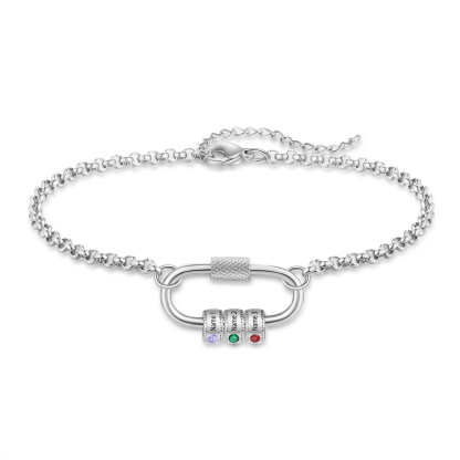 Personalized 3 Names & 3 Birthstones Bracelet for Women – Custom Stainless Steel Chain Gift | Lorajewel