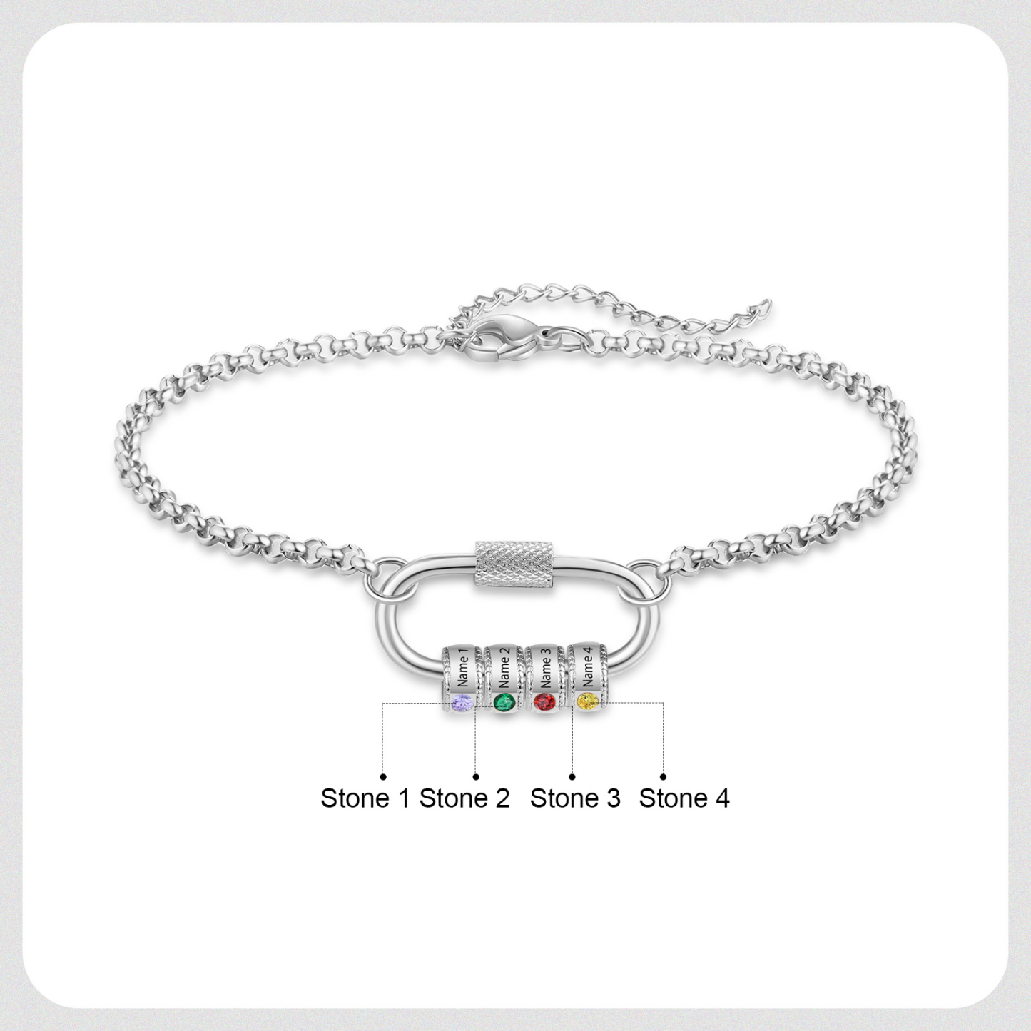 Personalized 4 Names & 4 Birthstones Bracelet for Women – Custom Stainless Steel Chain Gift | Lorajewel