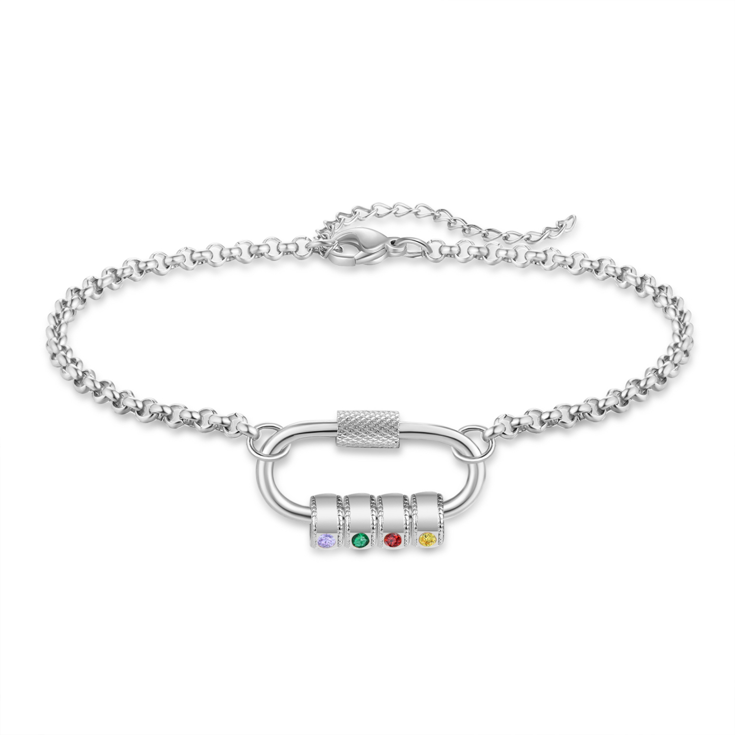 Personalized 4 Names & 4 Birthstones Bracelet for Women – Custom Stainless Steel Chain Gift | Lorajewel