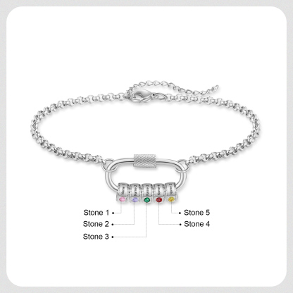 Personalized 5 Names & 5 Birthstones Bracelet for Women – Custom Stainless Steel Chain Gift | Lorajewel