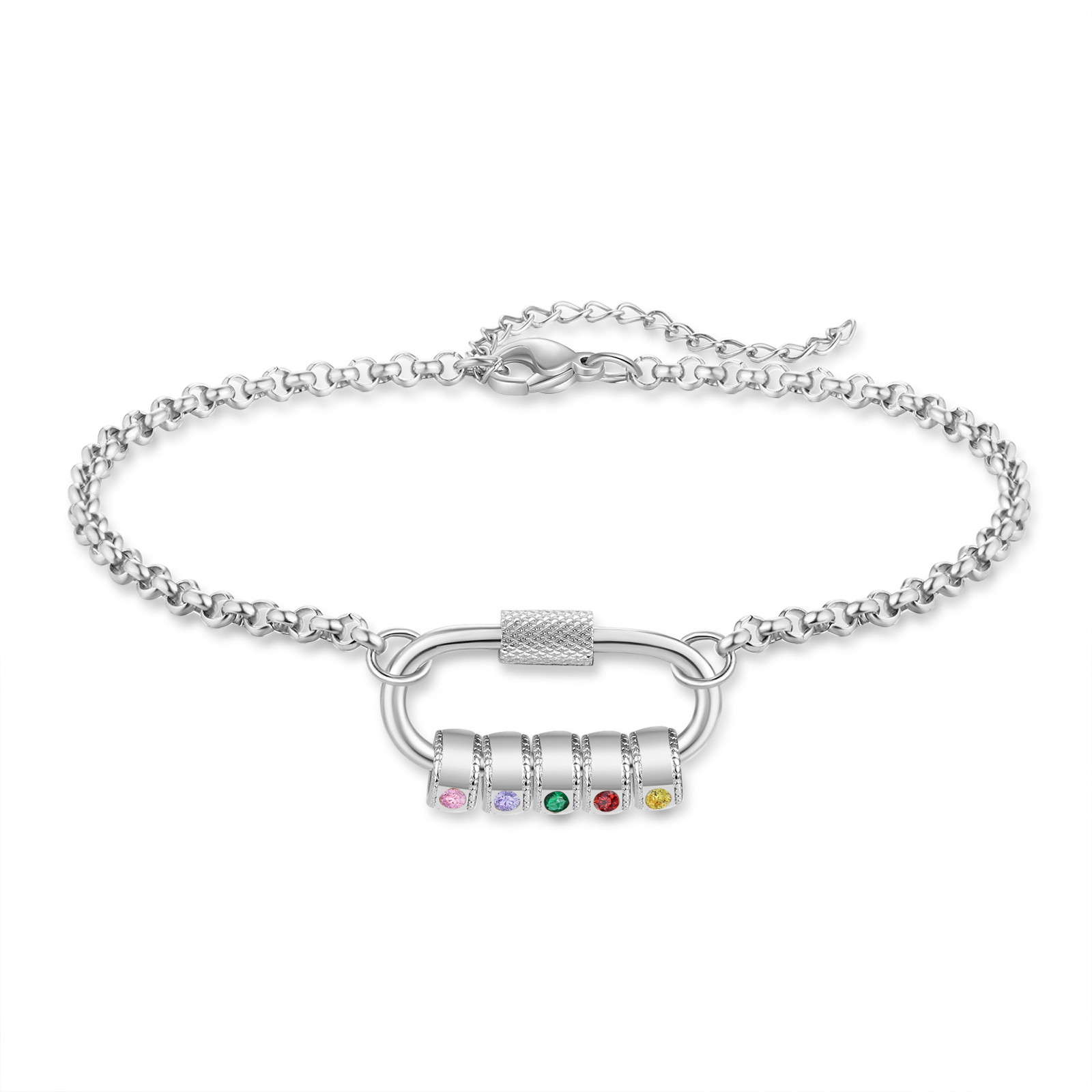 Personalized 5 Names & 5 Birthstones Bracelet for Women – Custom Stainless Steel Chain Gift | Lorajewel