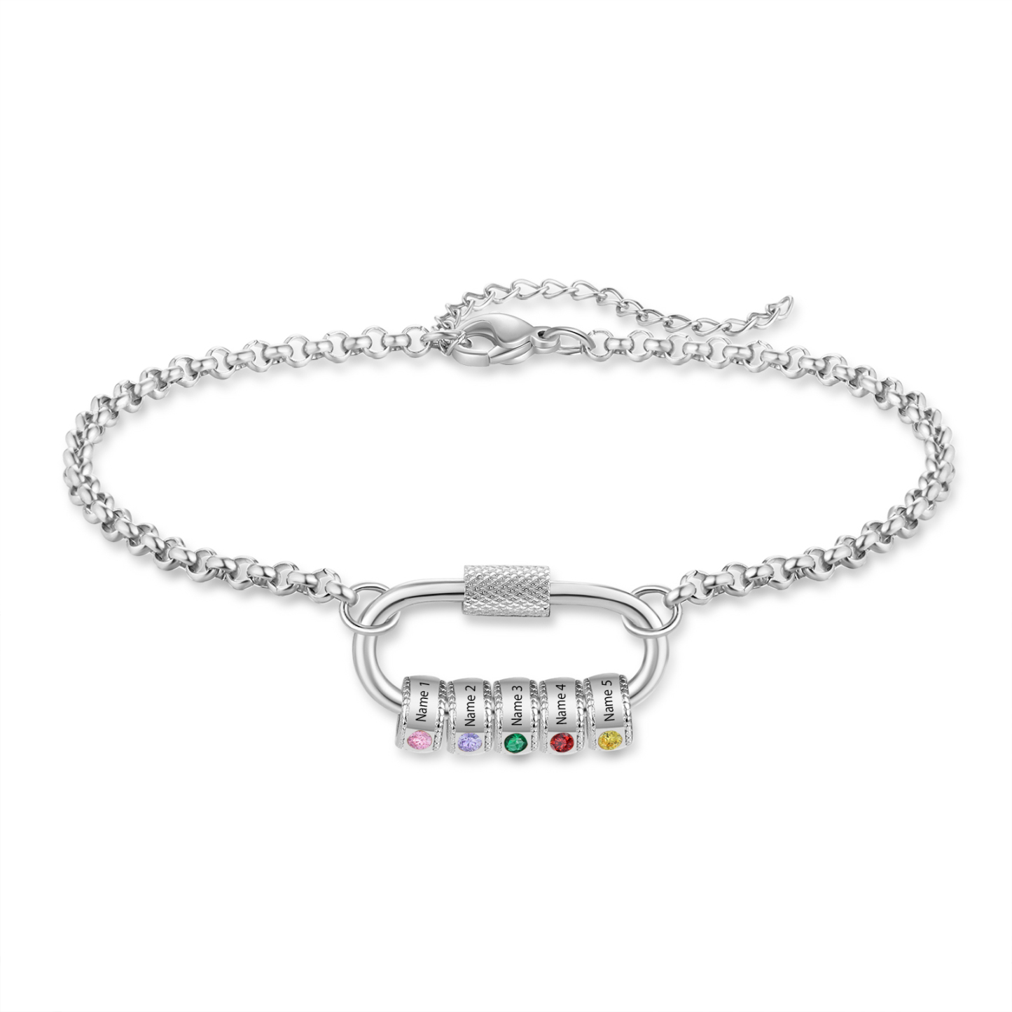 Personalized 5 Names & 5 Birthstones Bracelet for Women – Custom Stainless Steel Chain Gift | Lorajewel