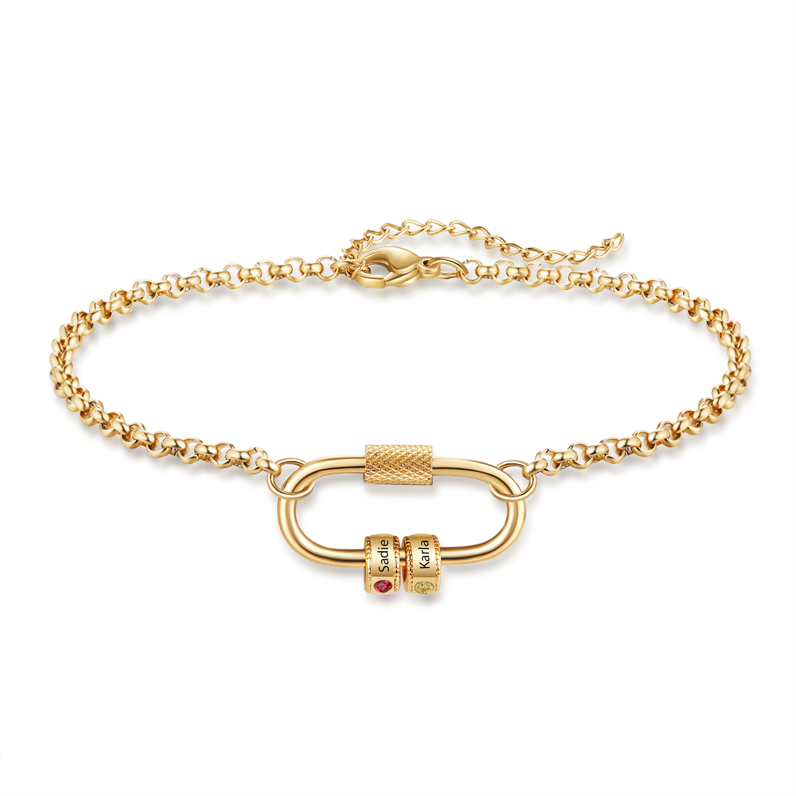 Personalized Bracelet With 2 Birthstones Heart Charm Bracelet Gift For Women | Lorajewel
