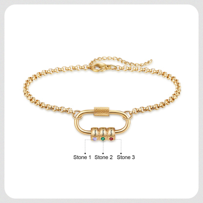 Personalized 3 Names & 3 Birthstones Bracelet for Women – Custom Stainless Steel Chain Gift | Lorajewel