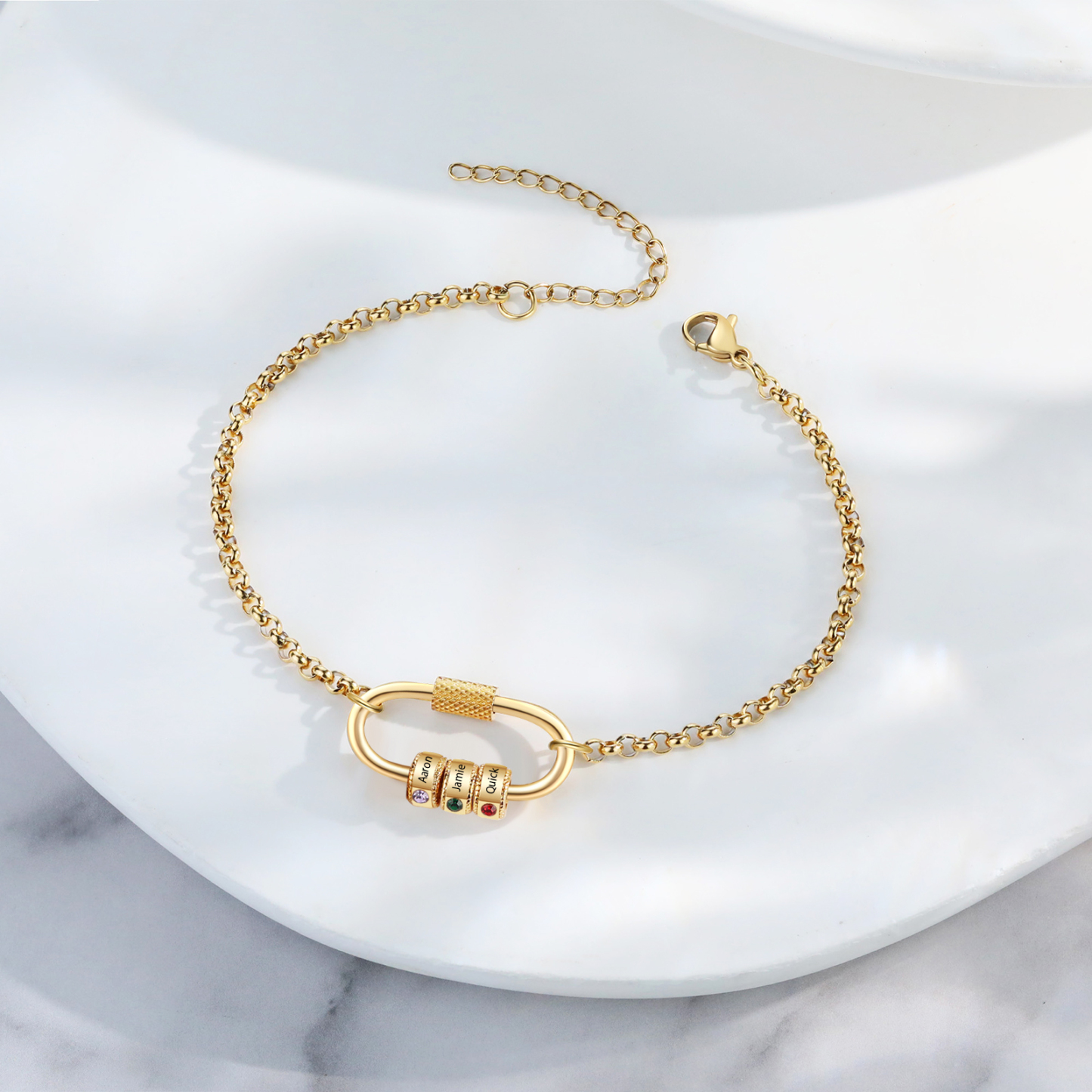 Personalized 3 Names & 3 Birthstones Bracelet for Women – Custom Stainless Steel Chain Gift | Lorajewel