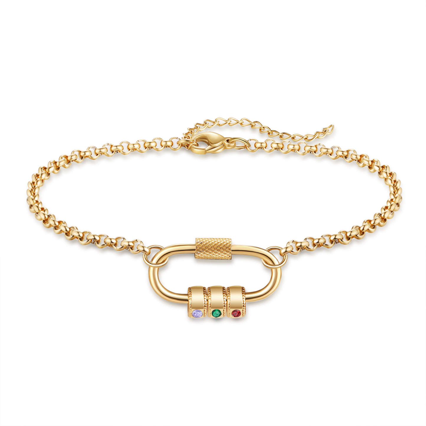 Personalized 3 Names & 3 Birthstones Bracelet for Women – Custom Stainless Steel Chain Gift | Lorajewel