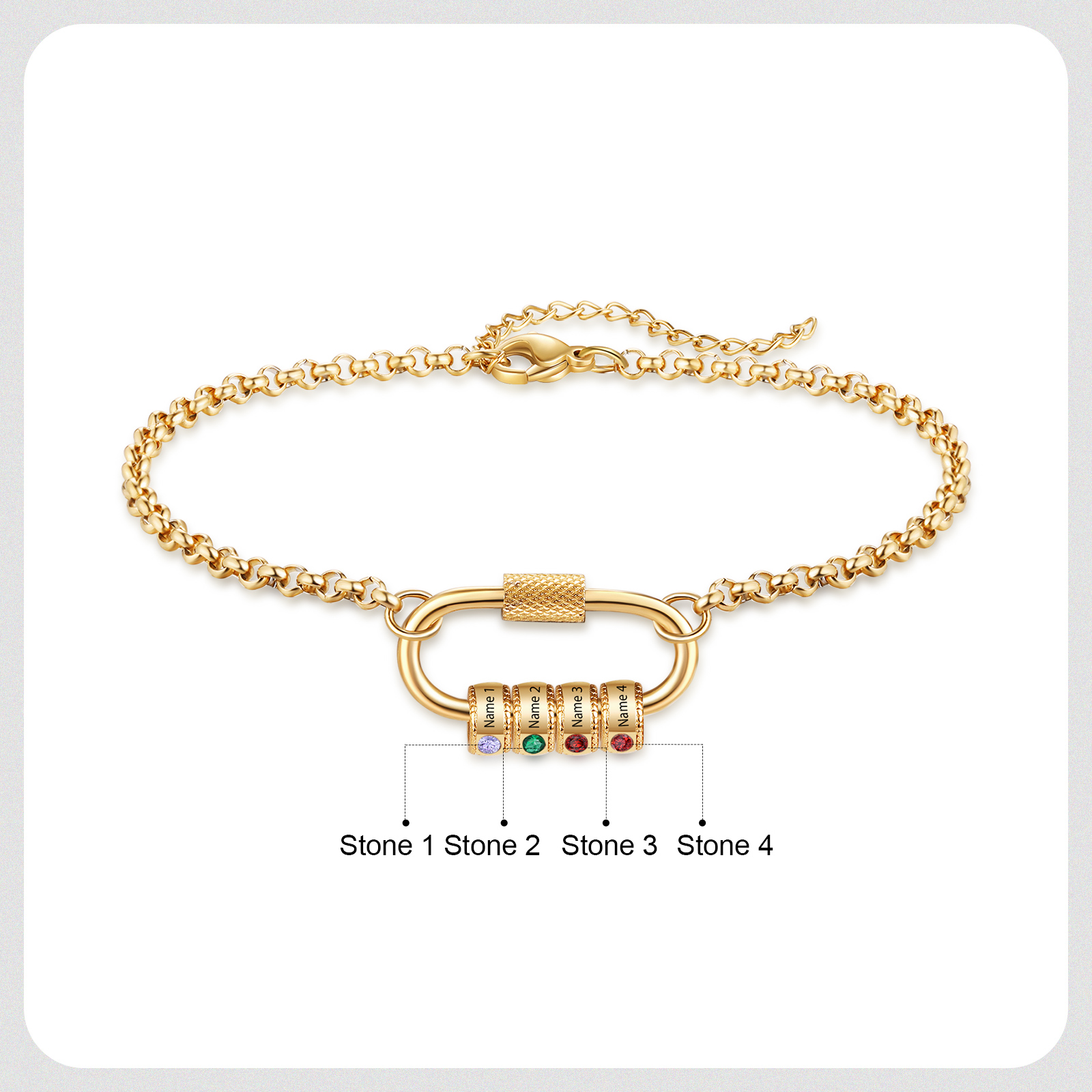 Personalized 4 Names & 4 Birthstones Bracelet for Women – Custom Stainless Steel Chain Gift | Lorajewel