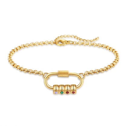 Personalized 4 Names & 4 Birthstones Bracelet for Women – Custom Stainless Steel Chain Gift | Lorajewel