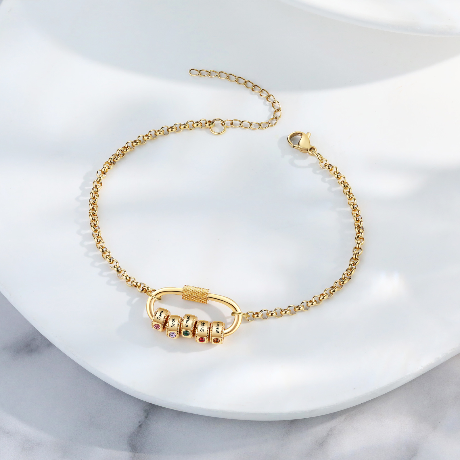 Personalized 5 Names & 5 Birthstones Bracelet for Women – Custom Stainless Steel Chain Gift | Lorajewel
