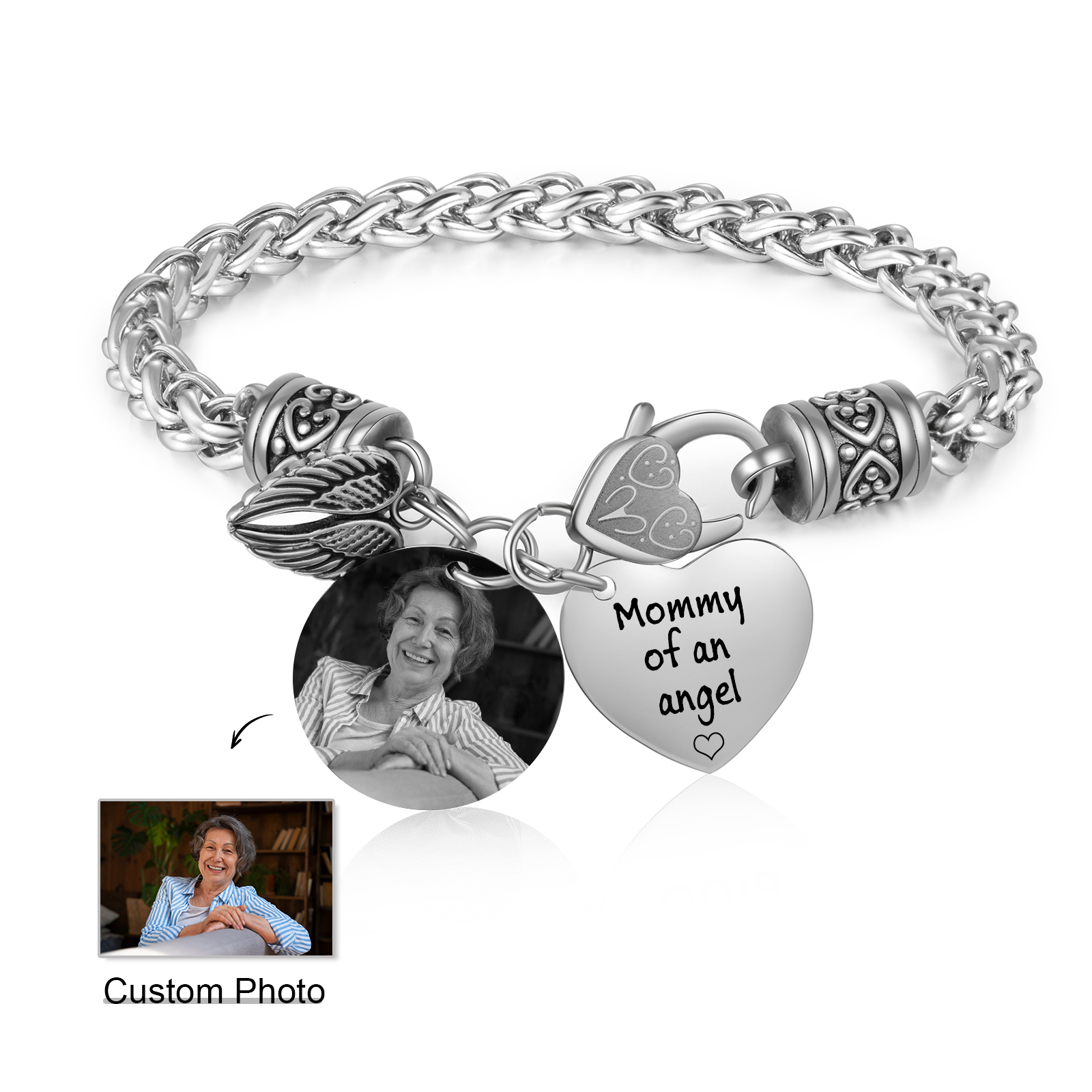 Personalized Memorial Bracelet, Custom Photo Mommy Of An Angel Remembrance Jewellery for Mom | Lorajewel