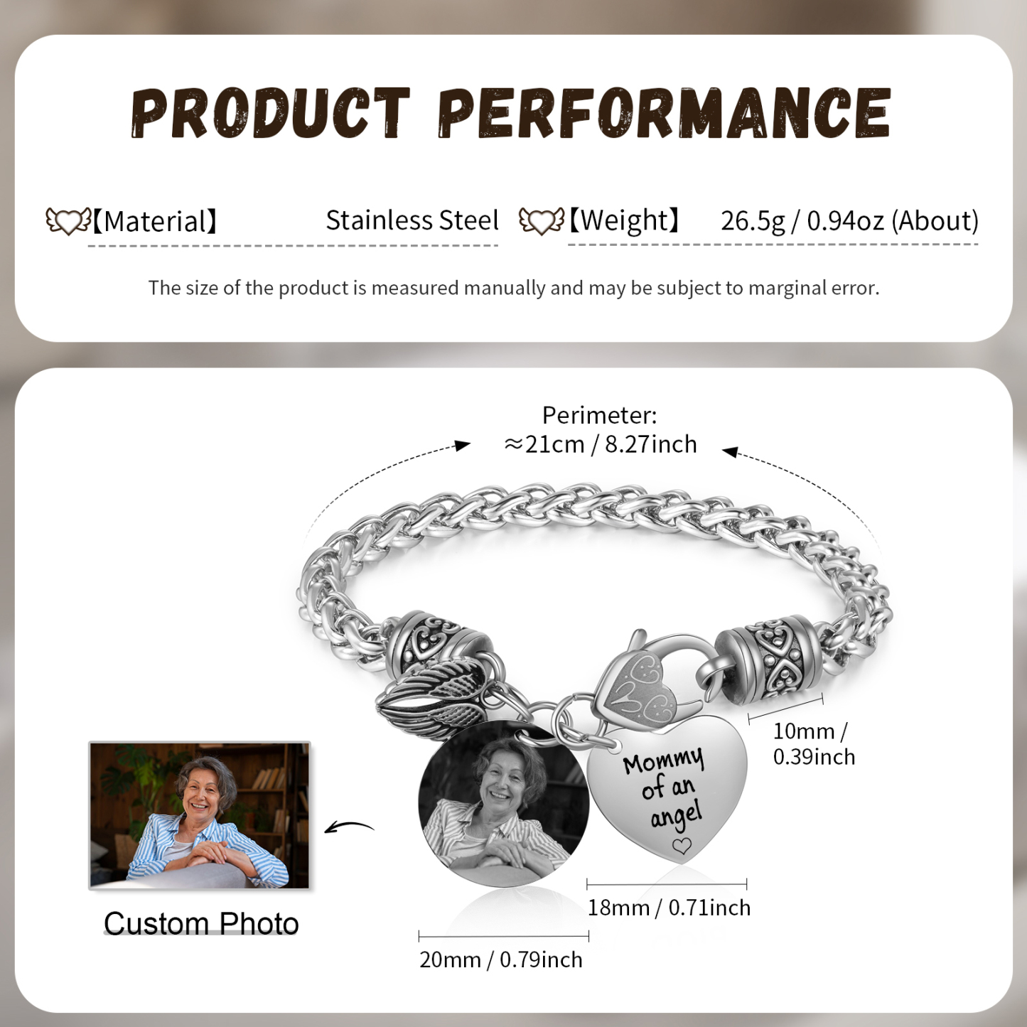 Personalized Memorial Bracelet, Custom Photo Mommy Of An Angel Remembrance Jewellery for Mom | Lorajewel
