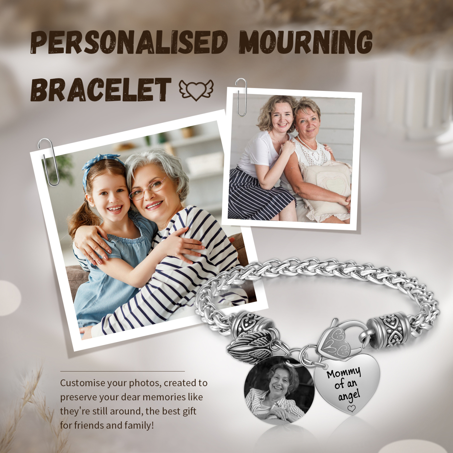 Personalized Memorial Bracelet, Custom Photo Mommy Of An Angel Remembrance Jewellery for Mom | Lorajewel