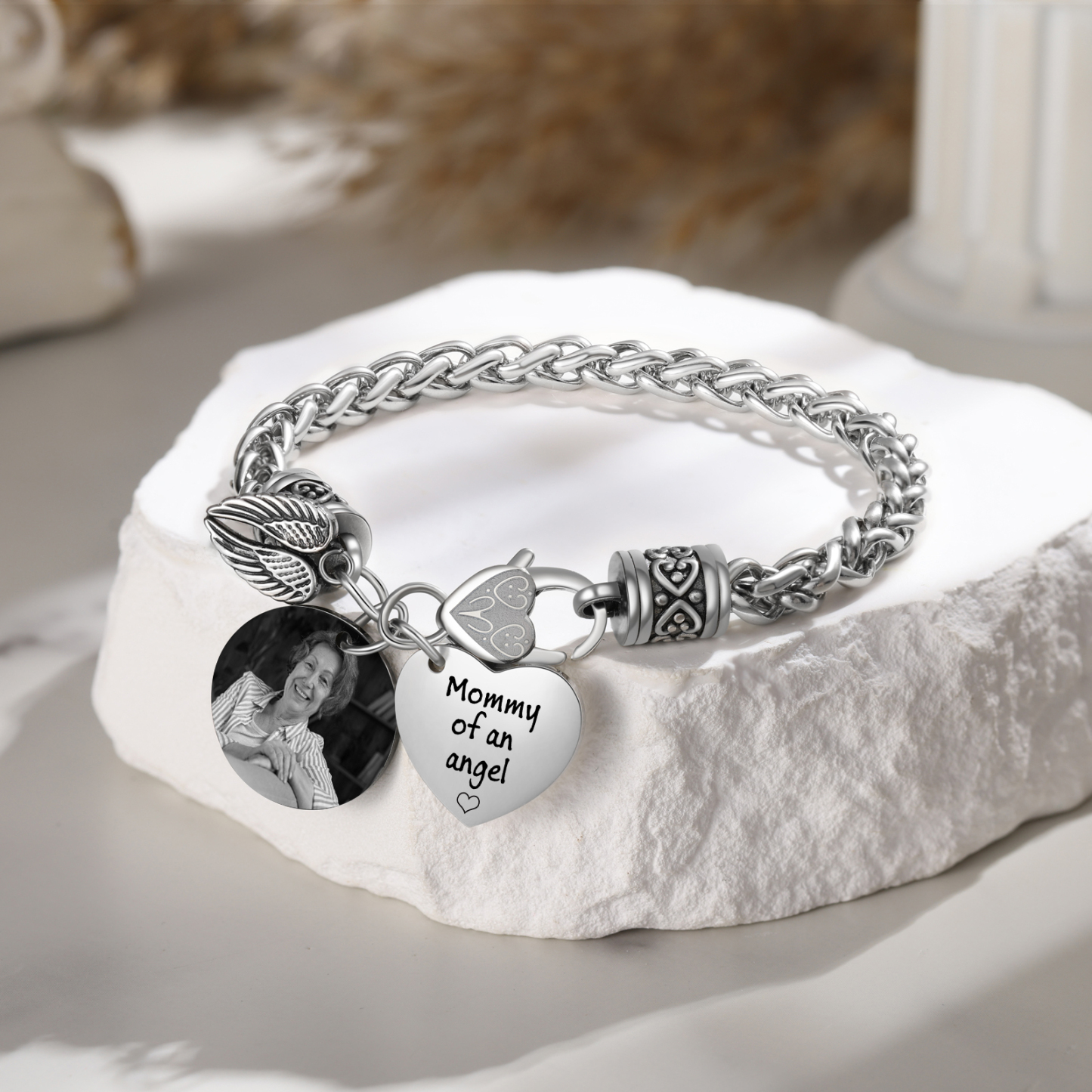 Personalized Memorial Bracelet, Custom Photo Mommy Of An Angel Remembrance Jewellery for Mom | Lorajewel