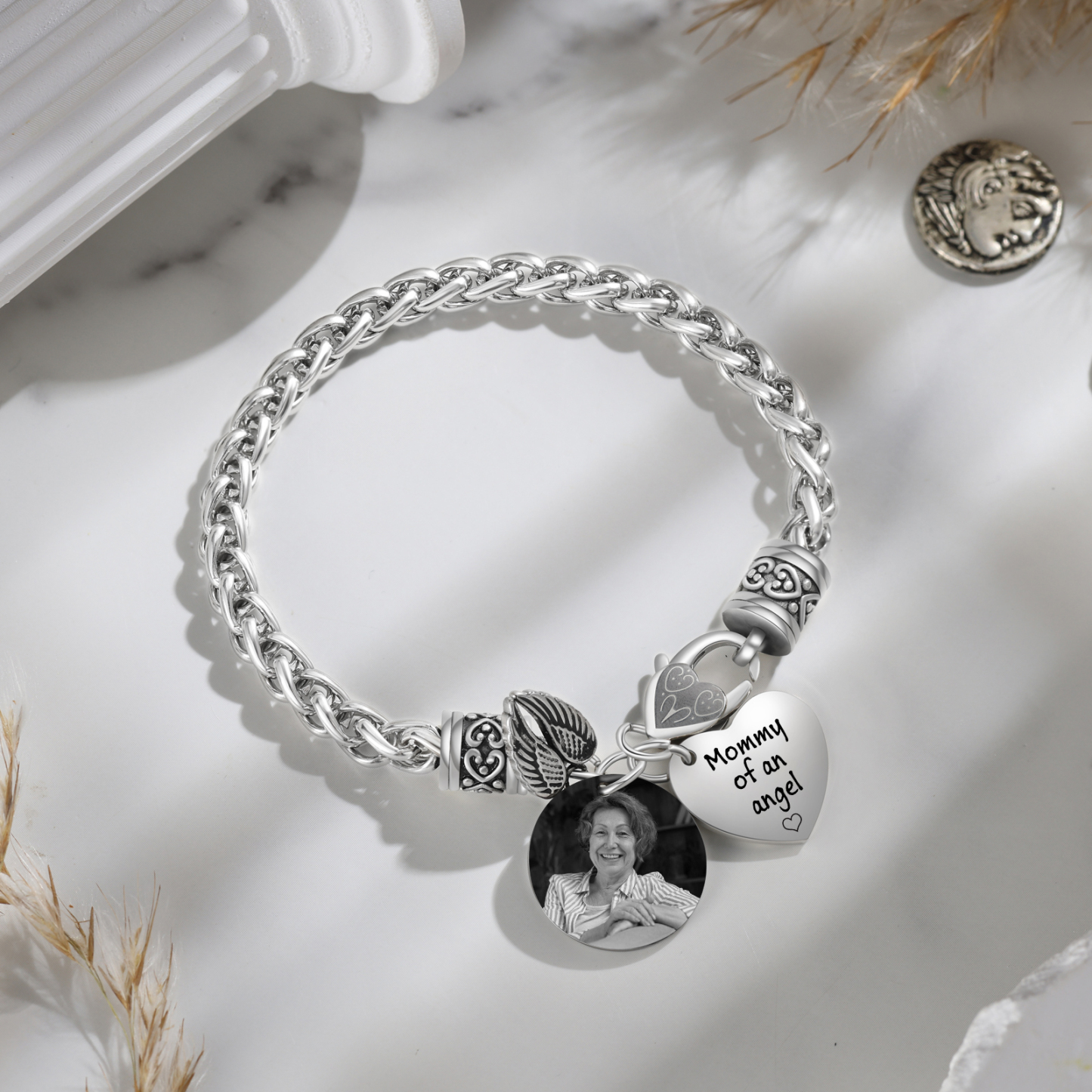 Personalized Memorial Bracelet, Custom Photo Mommy Of An Angel Remembrance Jewellery for Mom | Lorajewel