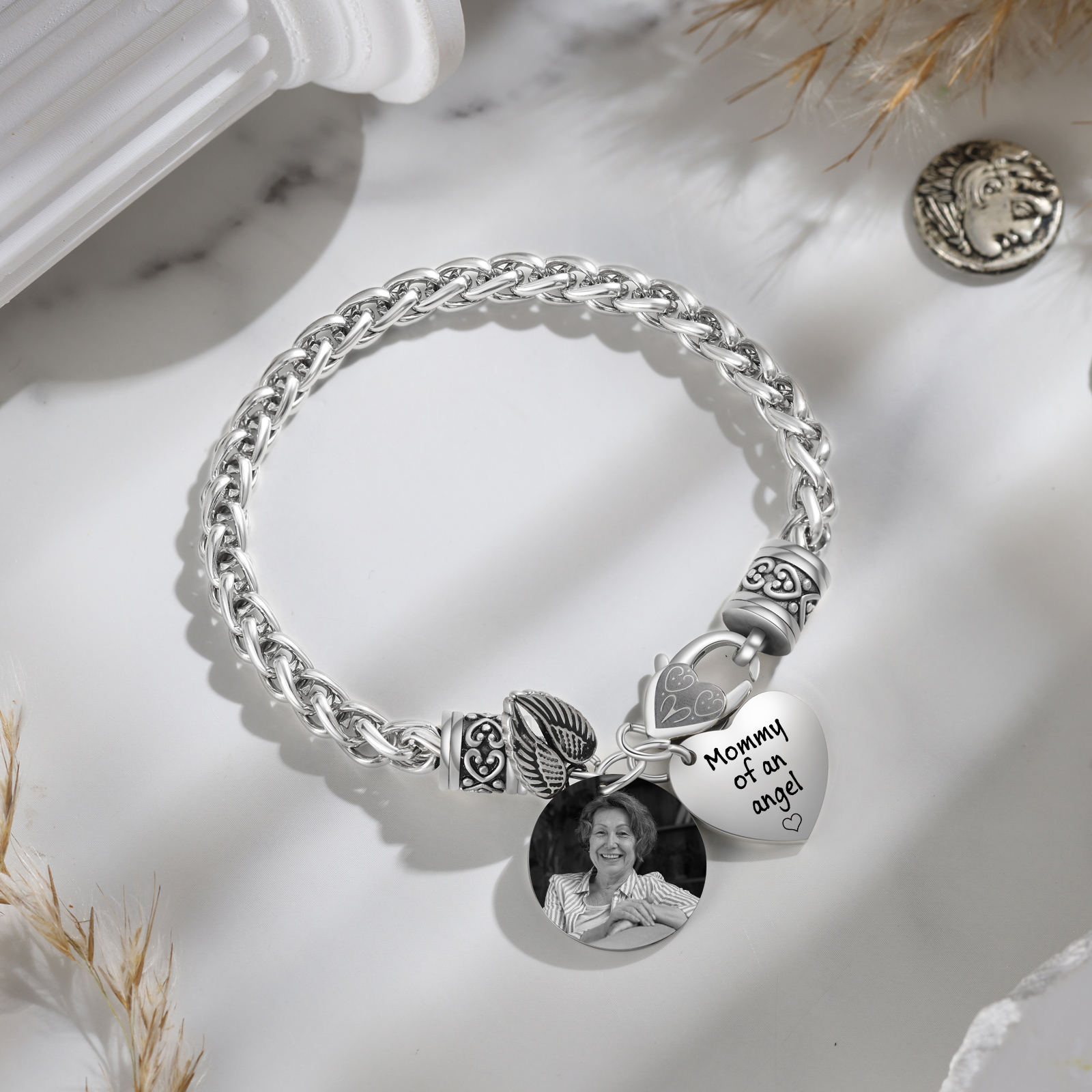 Personalized Memorial Bracelet, Custom Photo Mommy Of An Angel Remembrance Jewellery for Mom | Lorajewel