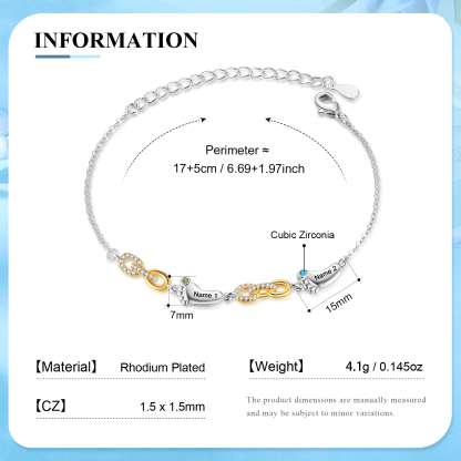 2 Names Personalized Birthstone Bracelet – Infinity Family Foot Charm Jewellery | Lorajewel