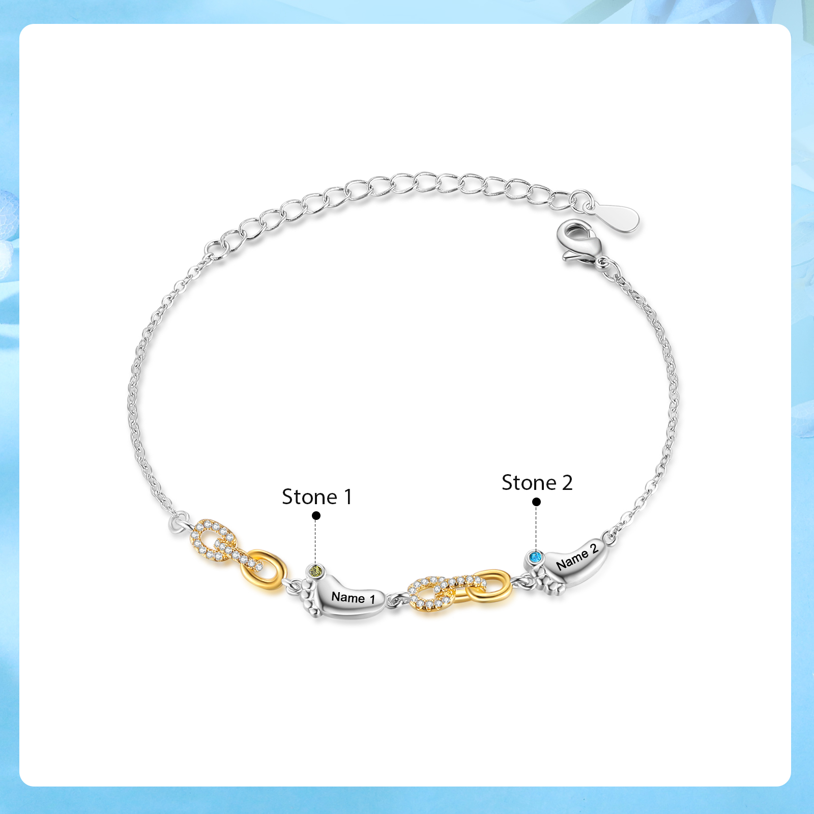 2 Names Personalized Birthstone Bracelet – Infinity Family Foot Charm Jewellery | Lorajewel