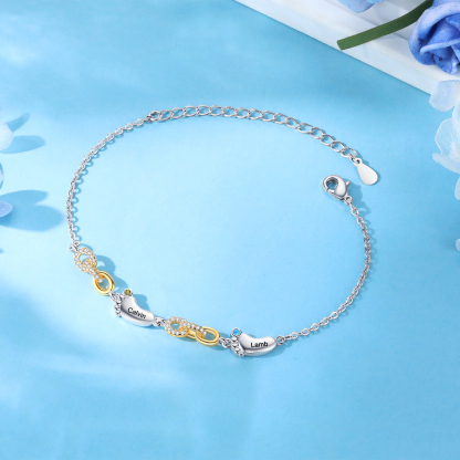 2 Names Personalized Birthstone Bracelet – Infinity Family Foot Charm Jewellery | Lorajewel