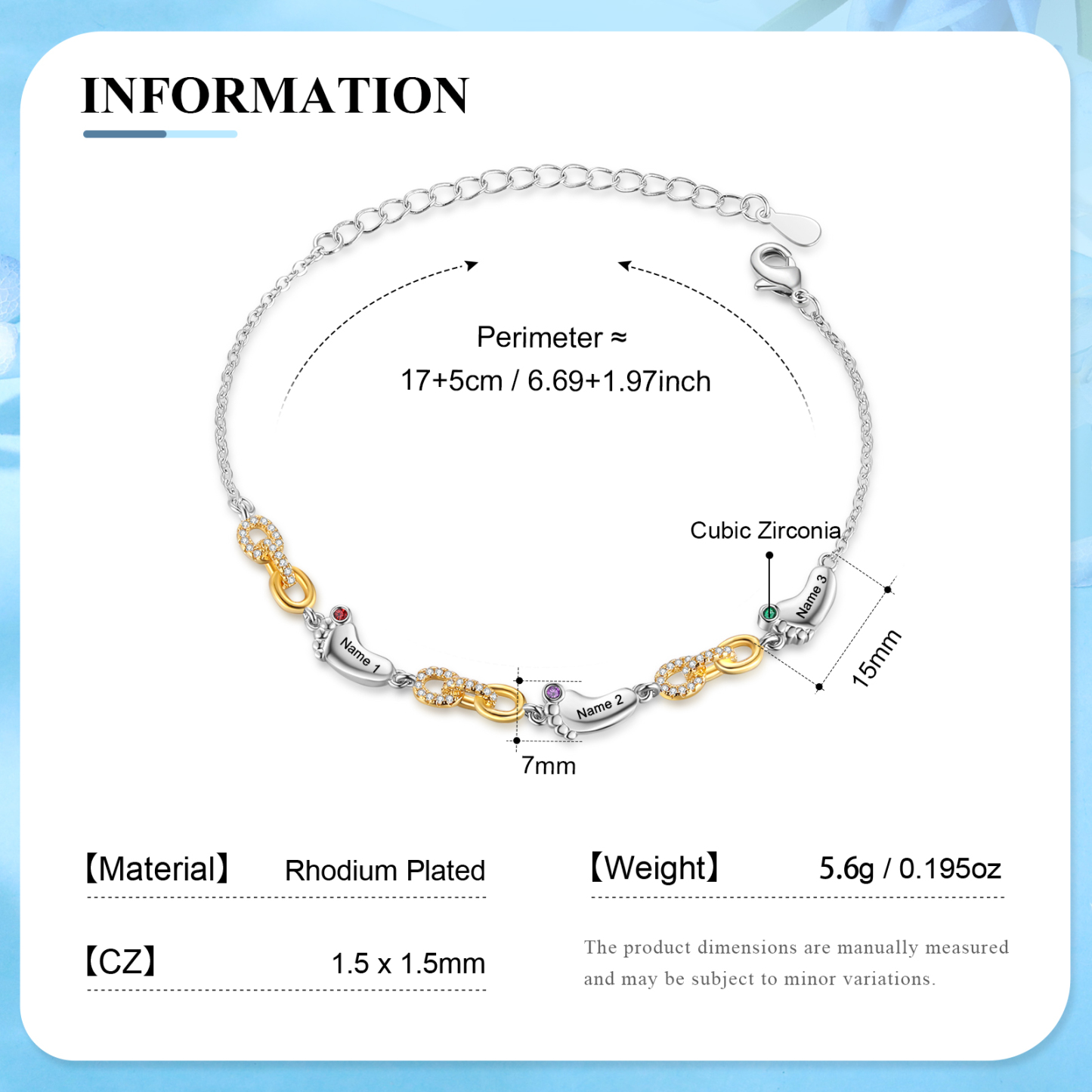 3 Names Personalized Birthstone Bracelet – Infinity Family Foot Charm Jewellery | Lorajewel